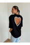Black T-Shirt with Stone Back and Heart Decolletage and Padding - T4122 - 4