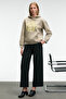 Lioraen Women's Printed Relaxed Kangaroo Pocket Hooded Stone Color Sweatshirt - 2