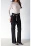 Women's Black Jean Trousers High Waist Chain Belt Detailed Wide Leg