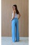 Women's Light Blue High Waist Side Stripe Detailed Tencel Palazzo Wide Leg Long Trousers - 6