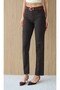 Women's Dark Brown Belted High Waist Cut-Off Straight Fit Denim Jean Trousers
