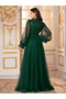 Dark Green Beaded Sequin Mesh Maxi Dress - 2