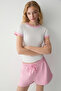 Olya Women's Round Neck T-Shirt with Contrast Collar and Cuff in White / Pink