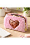 Plush Pen Holder and Makeup Bag Zippered Multi-Purpose Organizer Bag Pink - 4