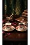 Pink Floral Patterned Turkish Coffee Cup Set for 2, Porcelain Coffee Cup Set with Gold Detail - 2