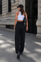 Women's Black Crepe Fabric High Waist Pleated Design Wide Leg Palazzo Trousers 001 - 3