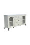 Modern White Console Buffet Table with Arched Glass Doors and Black Accents - 3