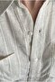 Women's Cream Striped Linen Shirt and Pants Set - 5
