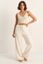 Women's Elastic Waist, Pocket Detailed, Loose Linen Cream Trousers - 6