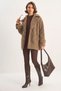 Women's Wide Collar Pocket Detailed Oversize Lined Boucle Cashmere Brown Coat - 4
