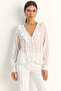 Women's Ruffle Detailed Gipeli Self-Striped White Blouse