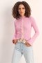 Women's Lace Detailed Half Turtleneck Buttoned Ribbed Knitwear Pink Cardigan - 6