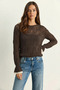 Women's Openwork Crew Neck Flounce Sleeves Lightweight Flowy Knitwear Coffee Sweater - 4