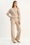 Women's Beige Suit with Shawl Accessories, One-Shoulder Top and Loose Pants - 2