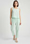 Women's Thick Strap Blouse Elastic Waist Pants Modal Water Green Set - 3