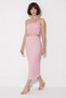 Women's Strapless Wrinkled Crop Blouse High Waist Midi Pencil Pink Skirt Set - 3