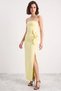 Women's Strapless Maxi Yellow Dress with Floral Accessories and Slit Detail - 4
