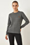 Women's Teddy Embroidered Basic Anthracite Sweater - 5