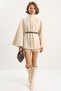 Women's Boucle Fabric Araboy Belted Cashmere Poncho Beige - 3