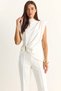 Women's Accessory Detailed Padded Blouse High Waist Ribbed White Trouser Set - 5