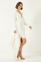 Women's White Dress with Gathered Sides - 4