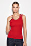 Women's Stone Embellished Crew Neck Thick Strap Ribbed Red Blouse - 5