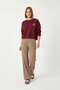 Women's Three-Thread Embroidered Teddy Bear Embroidered Burgundy Sweatshirt - 3