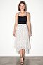 Women's Elastic Waist Asymmetrical Cut Lined Polka Dot Midi Ecru Black Skirt