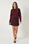 Women's Teddy Embroidered Basic Claret Red Sweater - 3