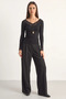 Women's V-Neck Lace Detailed Long Sleeve Combed Cotton Black Blouse - 3
