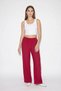 Women's Elastic Waist, Tie-Up, Pocketed, Wide Leg Fuchsia Trousers - 4