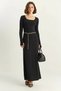 Women's Long Sleeve U-Neck Relaxed Black Dress