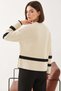Women's Crew Neck Knitwear Sweater with Buttons on the Sides, Ecru Black - 5
