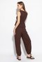 Women's Flounce Blouse with Gold Accessories and Shalwar Trousers, Comfortable Wrinkled Suit, Bt Bitter Coffee Color - 6