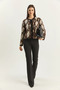 Women's Snake Patterned Knitted Black Brown Cardigan - 3