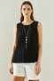Women's Pleated Black Blouse with Metal Pendant Accessories and Thick Straps - 5