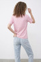 Women's Bead Stone Embroidered Dragonfly Patterned Comfortable Fit t Shirt Candy Pink - 5