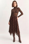 Women's Patterned Lined Asymmetrical Cut Elastic Waist Midi Bitter Brown Skirt - 4