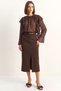 Women's High Waist Belted Front Slit Detailed Midi Length Pencil Bitter Brown Skirt - 4