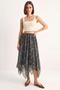 Women's Patterned Asymmetrical Cut Lined Chiffon Midi Petrol Green Skirt - 2