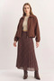 Women's Diamond Patterned Pleated Lined Chiffon Skirt Brown Green - 4
