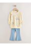 Cotton Yellow/Blue Fairy Patterned Sweatshirt Top and Bottom Set - 2