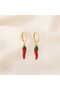Mineli Red Pepper Figured Gold Plated Steel Hoop Earrings - 2