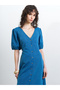 Women Zaves Chambray Denim Puff Sleeve Midi Dress - 4
