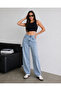 Ice Snow Full-Length Jeans with Side Panels Baggy Denim/Jegging Pants - 5