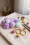 Set of 2 Hand Knitted Fluffy Flower Bag Ornaments and Keychains - Macrame Charm - 2