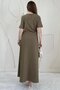 Khaki Pleated Crew Neck Dress - 4