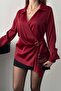 Burgundy Gold Accessory Detailed Satin Blouse - 4