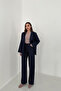 Navy Blue Striped Jacket and Pants Set - 2