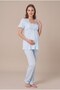 Women's Blue Flounce Sleeve Scallop Lace Maternity Pajama Set with Dressing Gown - 2